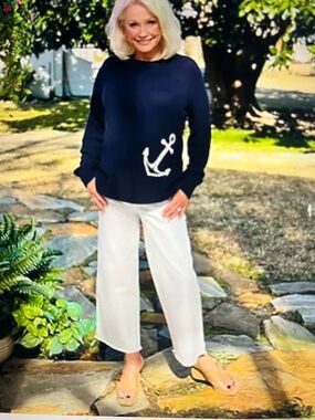 Belle Kim Gravel White cropped pull on Wide Leg Jeans